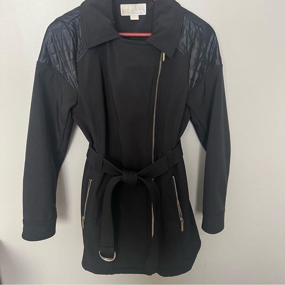 MICHAEL Michael Kors Black lined winter Trench Coat with Gold Accents - Picture 9 of 12